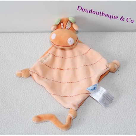 Doudou plat Souris INFLUX orange rose fleuris marionnette 27 cm Doudou plat Souris INFLUX orange rose fleuris marionnette 27 cm