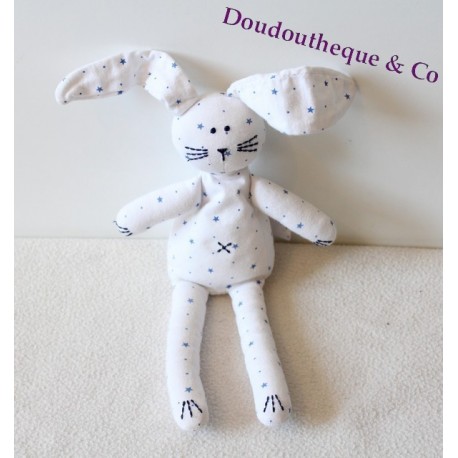 Doudou lapin PETIT BATEAU collection Milleraies bleu et blanc Doudou lapin PETIT BATEAU collection Milleraies bleu et blanc