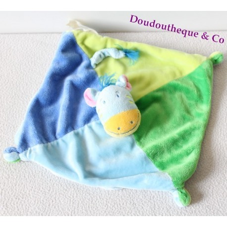 Doudou plat zèbre CENTRAL'VET rose et vert 19 x 20 cm "Like Home"