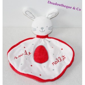 Doudou plat lapin JEMINI Smile Rabbit rouge blanc 32 cm