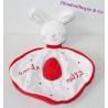 Doudou plat lapin JEMINI Smile Rabbit rouge blanc 32 cm