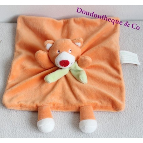 Doudou plat Ours Renard KIMBALOO orange écharpe verte 25 cm Doudou plat Ours Renard KIMBALOO orange écharpe verte 25 cm
