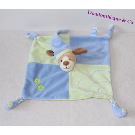 Dog flat Doudou blue-green GIPSY sheet 2 nodes 2 legs puppet