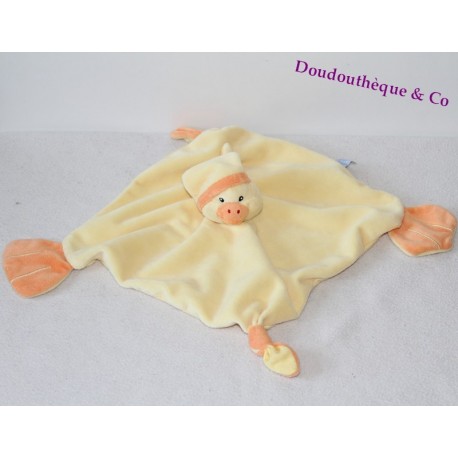 Doudou plat Canard GIPSY jaune 2 noeuds 2 pattes 25 cm