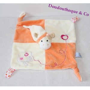 Doudou plat vache GIPSY orange et beige 25x25cm