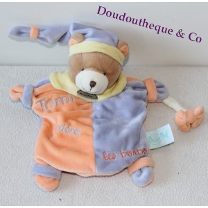 Doudou marionnette ours BABY NAT Tomi adore les bonbons violet 24 cm