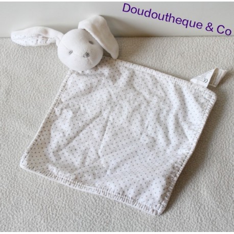 Doudou plat lapin SERGENT MAJOR blanc et pois gris Doudou plat lapin SERGENT MAJOR blanc et pois gris