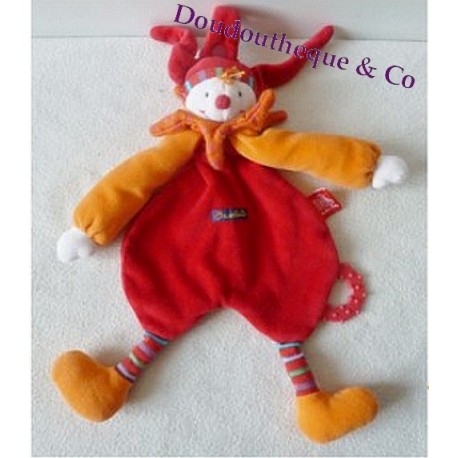 Doudou plat marionnette Clown Capucin MOULIN ROTY Dragobert arlequin rouge Doudou plat marionnette Clown Capucin MOULIN ROTY Dragobert arlequin rouge