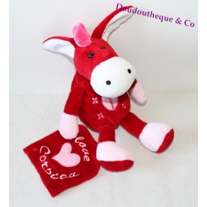Plush donkey CORSICA between sky and sea red handkerchief and pink 30 cm