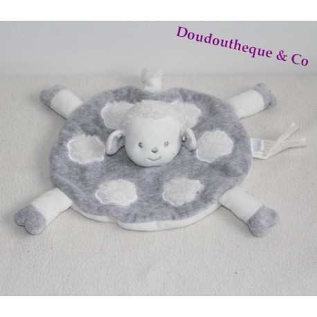 Doudou plat rond Mouton KIMBALOO / LA HALL / BRIOCHE blanc et vert Doudou plat rond Mouton KIMBALOO / LA HALL / BRIOCHE blanc et vert