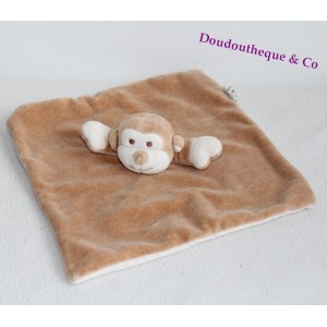Flat Doudou monkey MY beige NATURAL white cotton bio 24 cm