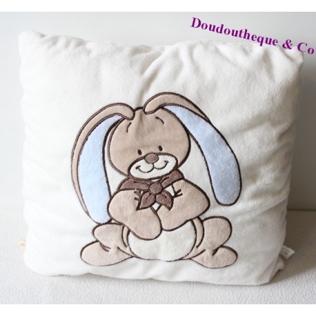 Coussin peluche Lapin Oscarine NOUKIE'S beige et rose 35 cm