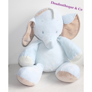 Peluche elephant NATTOU bleu rigolo grand modèle 60 cm