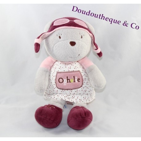 Peluche Ophélie ours SAUTHON Bon voyage rose aviateur Sauthon Baby Déco