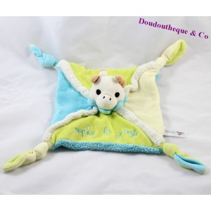 Doudou plat Sophie la girafe VULLI vert et bleu