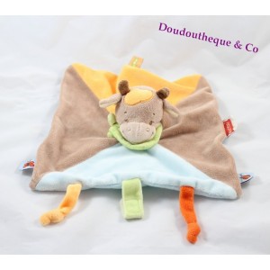 Doudou plat Vache NATTOU orange marron bleu