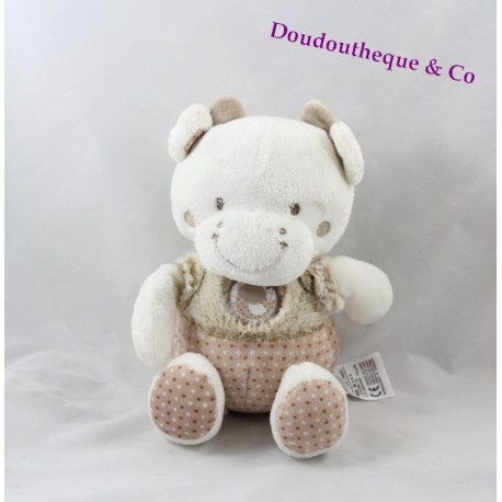 Flache Doudou Wörter Kinder Beige White Bird 20 cm Kuh