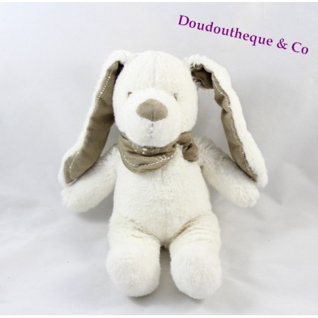 Ausgestopftes Kaninchen TEX BABY weiß braun taupe Bandana 25 cm Ausgestopftes Kaninchen TEX BABY weiß braun taupe Bandana 25 cm