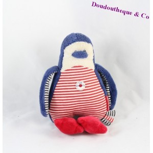 Peluche Pingouin TERRE DE MARINS bleu et rouge mon porte bonheur 24 cm