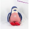 Doudou pingouin TERRE DE MARINS bleu et rouge rayures 23 cm