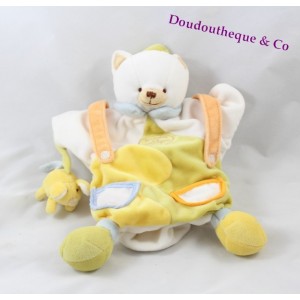 Doudou Marionette Katze Don und Unternehmen weiß gelb Maus 25 cm