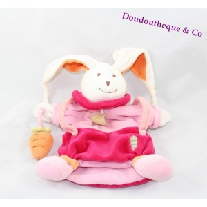 Doudou marionnette lapin et sa carotte DOUDOU ET COMPAGNIE rose, rouge