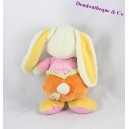 Doudou conejo rosa NICOTOY corazón naranja 24 cm