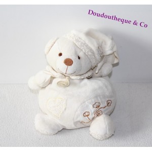 Doudou bio ours DOUDOU ET COMPAGNIE boule blanc fleur de coton coeur