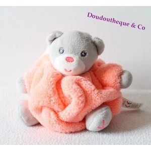 Mini doudou ours KALOO Néon rose clair plume attache tétine 12 cm