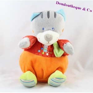 Doudou boule chat MOTS D'ENFANTS orange rouge 21 cm