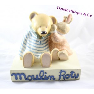 Présentoir magasin MOULIN ROTY ours et lapin statue en plâtre 25 cm