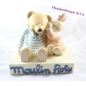 Présentoir magasin MOULIN ROTY ours et lapin statue en plâtre 25 cm