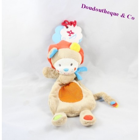 Doudou semi plat lion NICOTOY écharpe bleu 32 cm