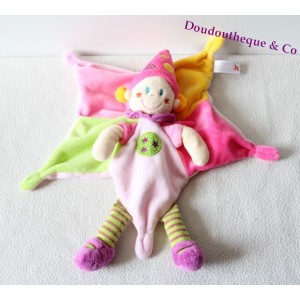 Doudou plat lutin fille NICOTOY rose grelot