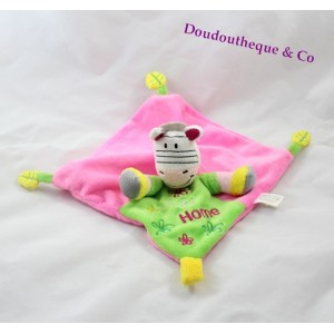 Doudou plat zèbre CENTRAL'VET rose et vert 19 x 20 cm "Like Home"