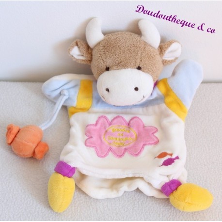 Doudou marionnette vache DOUDOU ET COMPAGNIE bonbon orange 26 cm