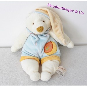 Doudou bear BABY NAT' overalls blue orange cap 30 cm
