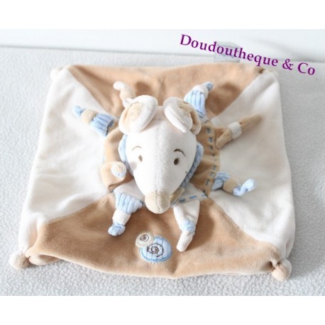 Doudou plat Souris Doudou et Compagnie creme bleu Doudou plat Souris Doudou et Compagnie creme bleu