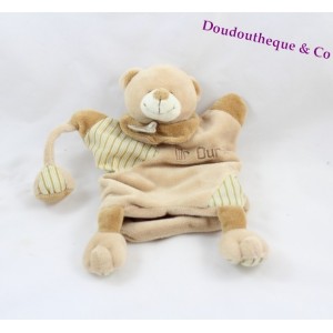 Doudou marionnette Mr Ours BABY NAT' marron beige rayé 