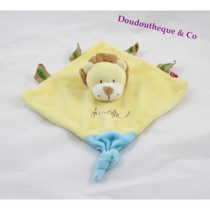 Doudou plat Lion TEX BABY Jungle jaune et bleu 18 cm  	