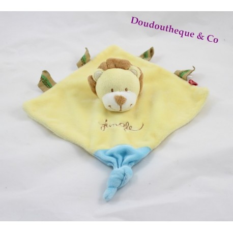Doudou plat Lion TEX BABY Jungle jaune et bleu 18 cm Doudou plat Lion TEX BABY Jungle jaune et bleu 18 cm