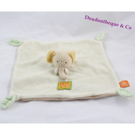 Doudou plat éléphant MOULIN ROTY Les Loustics beige feuille 25 cm