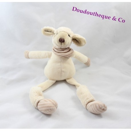 Peluche Glouton le mouton LES PETITES MARIE longue pattes beige ban