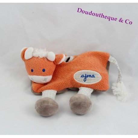 Doudou cow handkerchief AJENA orange and blue vichy legs 