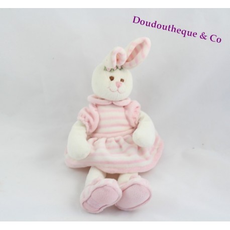 Doudou Kaninchen BUKOWSKI rosa Krone gestreift Kleid Blumen Doudou Kaninchen BUKOWSKI rosa Krone gestreift Kleid Blumen