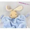 Doudou Kaninchen flach KALOO blaue Feder 4 Knoten Stoff 34 cm