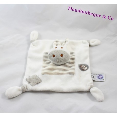 Doudou plat zèbre MGM DODO D'AMOUR gris blanc rayé 20 cm