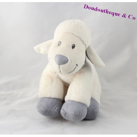 Doudou mouton NICOTOY blanc bleu assis 21 cm