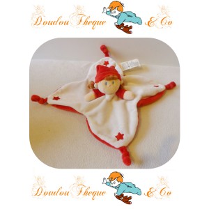 Doudou plat Lutin Fille NICOTOY étoile blanc et rouge grelot  20 cm