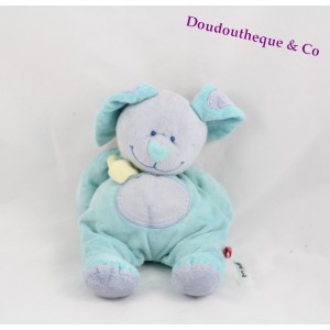  Doudou Lapin Bleu TEX Gris avec  Echarpe Verte 15 Cm  